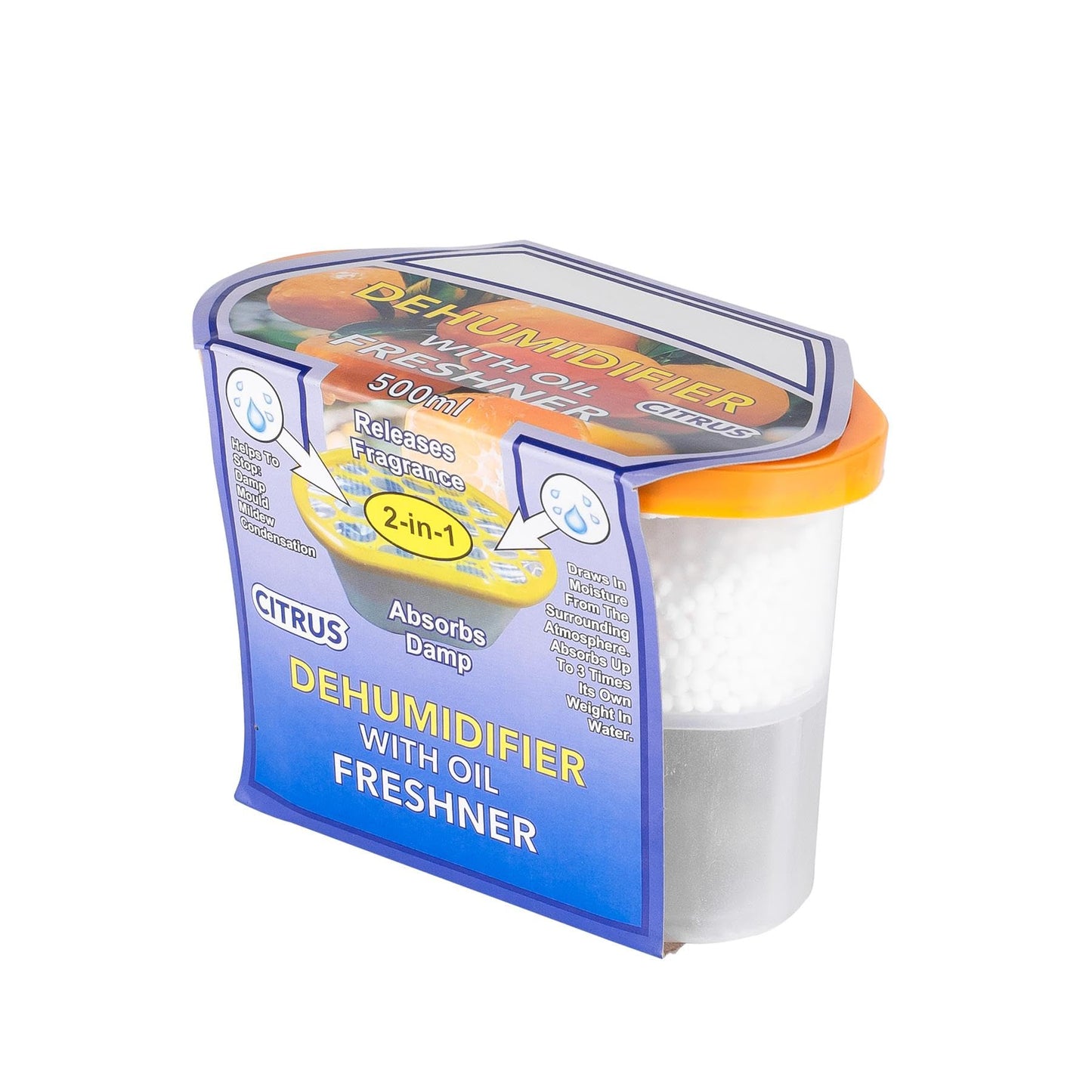 Dehumidifier with oil freshener absorbs damp releases fragrance 500ml