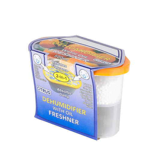 Dehumidifier with oil freshener absorbs damp releases fragrance 500ml