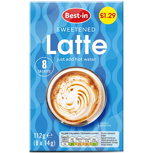 Best-in sweetened latte just add hot water 8 sachets 112g