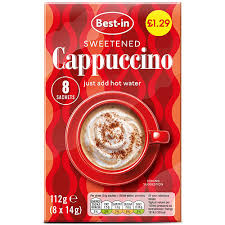Best-in sweetened cappuccino just add hot water 8 sachets