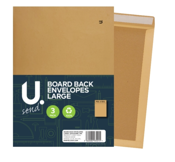Board back envolopes large 3 pack