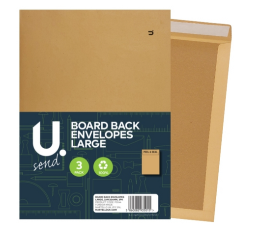 Board back envolopes large 3 pack